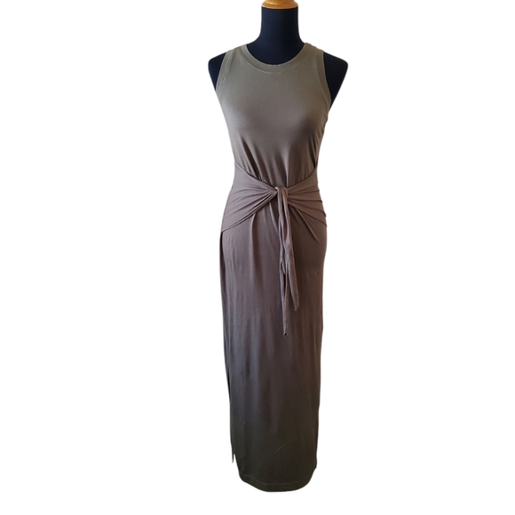 Michael Stars Solange Tie Waist Knot Maxi Knit Tank Dress XS Olive Green New - Picture 1 of 8